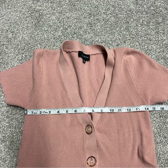 En Saison Sweater Women Small Pink Flared Crop Short Sleeve Cardigan Knit V Neck - Picture 3 of 7